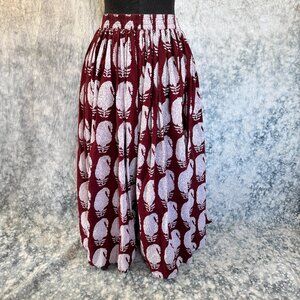 Nayo XL Burgundy & White Paisley Maxi Broom Skirt